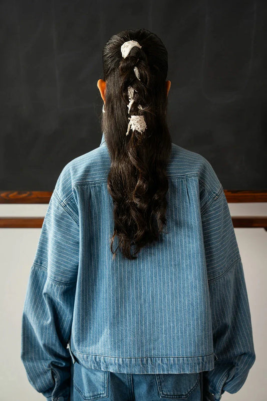 Picture of Peelu - Striped Denim Jacket - Available at Raja Sahib