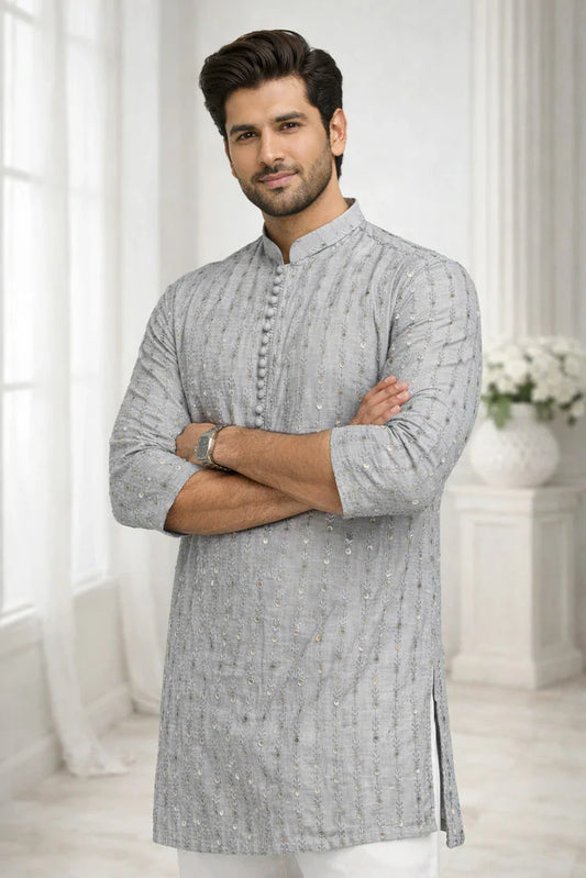 J Pardesi - Kurta Pajama - Silver Mist