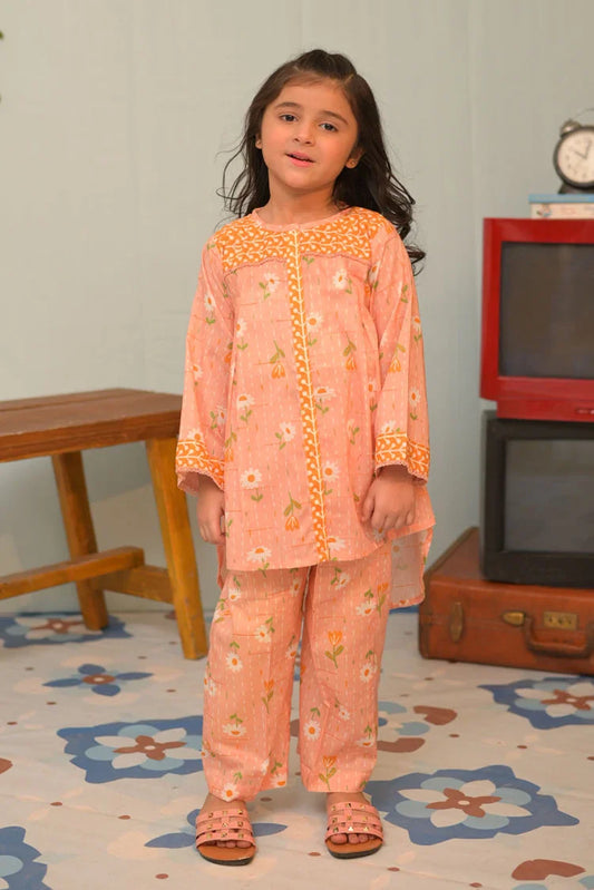 Picture of KAC-02806 | Peach & Multicolor | Casual 2 Piece Suit | Cotton Dobby Self - Available at Raja Sahib