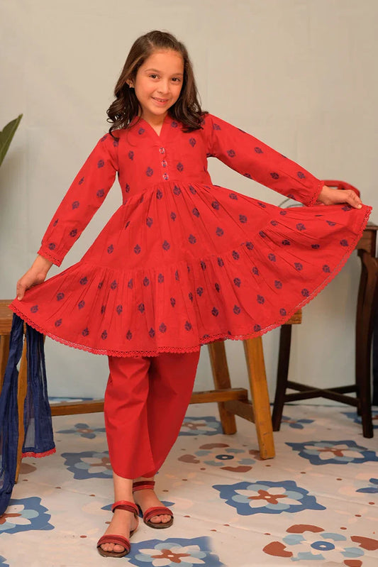 Picture of KAD-02922 | Red & Blue | Casual 3 Piece Suit | Cotton Jacquard - Available at Raja Sahib