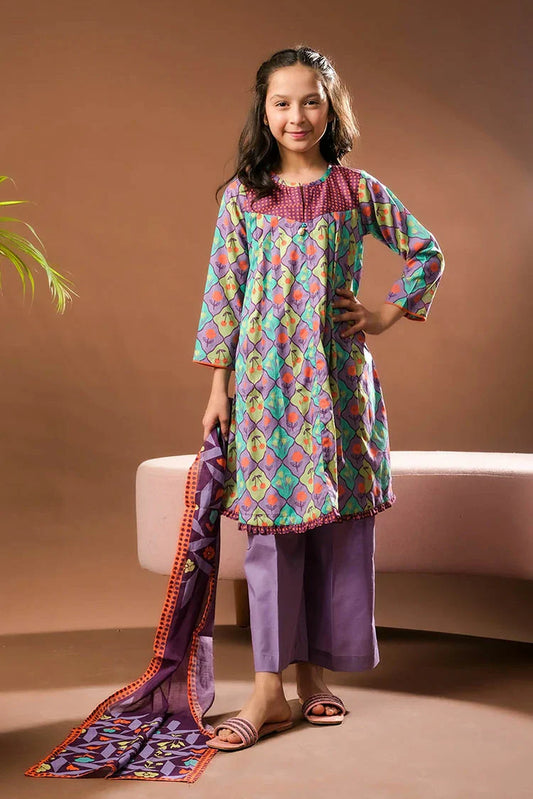 Picture of Senorita - Purple & Multicolor - Casual 3 Piece Suit - Cotton Lawn Printed - KAD-03320 - Available at Raja Sahib
