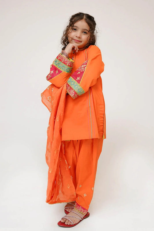 Senorita - Kids Casual Dress - Casual 3 Piece Suit - Cotton Plain Embroidery - KAD-03423