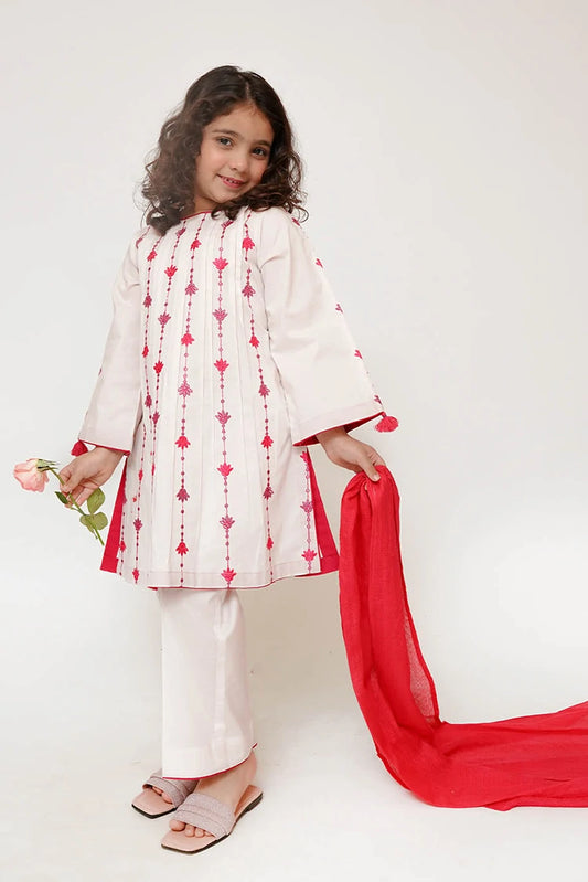 Picture of Senorita - Kids Casual Dress - Casual 3 Piece Suit - Cotton Plain Embroidery - KAD-03425 - Available at Raja Sahib