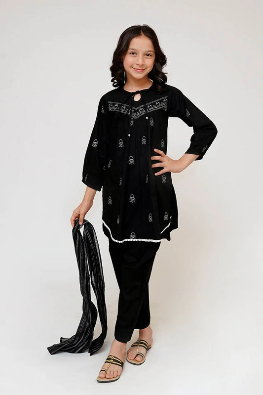 Picture of Senorita - Kids Eid Dress - Black & White - Casual 3 Piece Suit - KAD-03429 - Available at Raja Sahib
