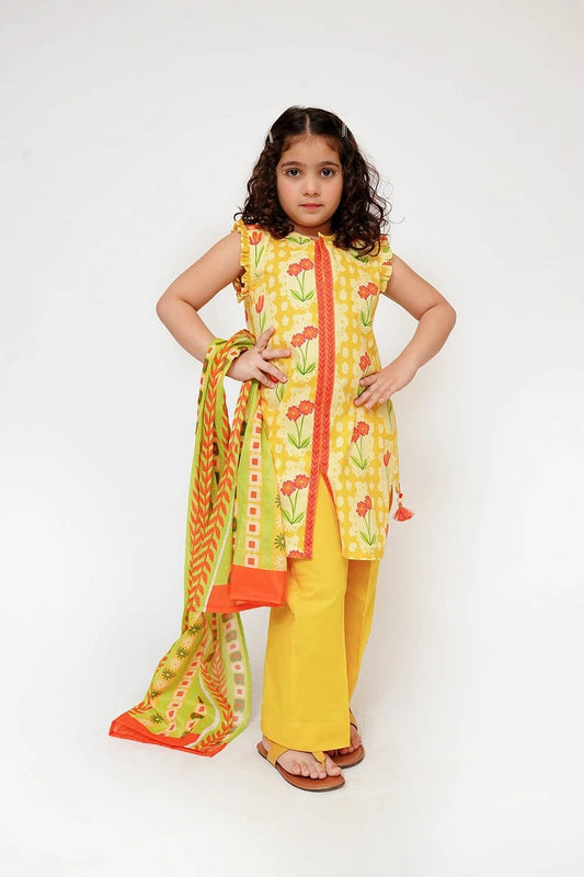 Picture of Senorita - Kids Casual Dress - Yellow & Multicolor - Casual 3 Piece Suit - KAD-03498 - Available at Raja Sahib