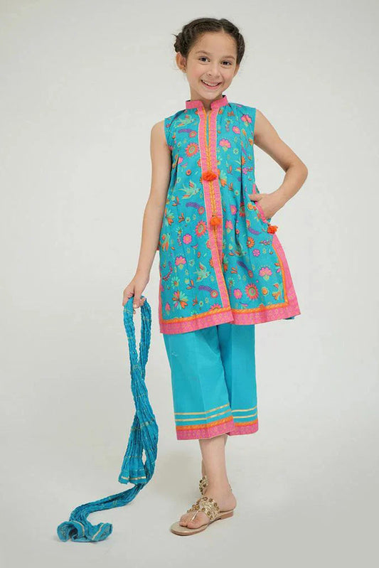 Picture of Senorita - KBD-02693 - Ferozi & Multicolor - Casual Plus 3 Piece Suit - Cotton Gold Print Lawn - Available at Raja Sahib