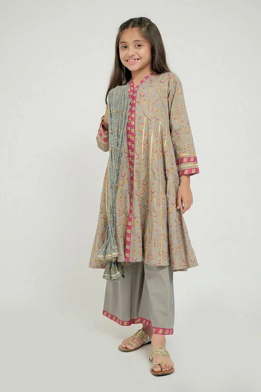 Picture of Senorita - KBD-02695 - Grey & Multicolor - Casual Plus 3 Piece Suit - Cotton Gold Print Lawn - Available at Raja Sahib