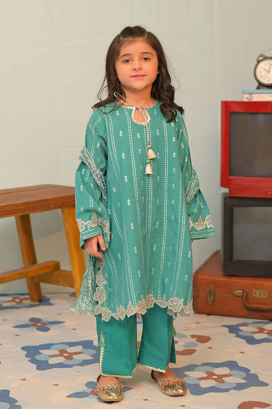 Picture of KBD-02887 | Sea Green & Gold | Casual Plus 3 Piece Suit | Viscose Cotton Filament Jacquard - Available at Raja Sahib