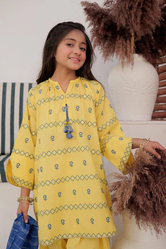 Picture of KBD-02903 | Yellow & Blue | Casual Plus 3 Piece Suit | Cotton Jacquard - Available at Raja Sahib