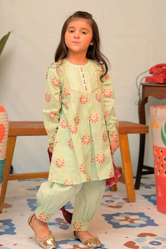 Picture of KBD-02935 | Sea Green & Multicolor | Casual Plus 3 Piece Suit | Cotton Jacquard - Available at Raja Sahib