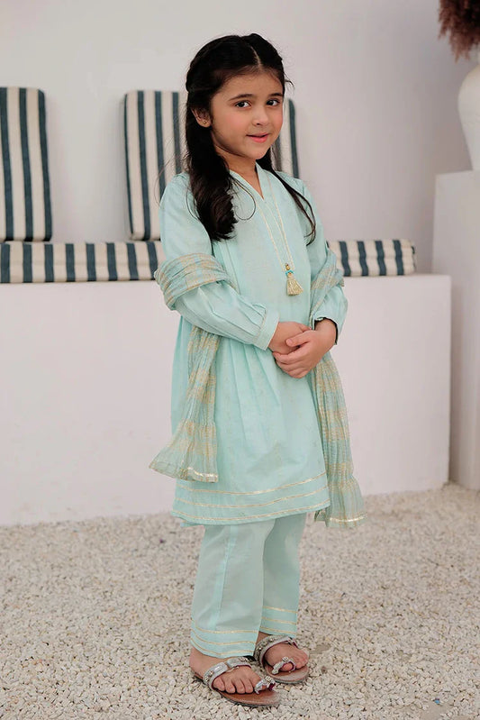 Picture of KBD-02970 | Light Sea Green & Gold | Casual 3 Piece Suit | Cotton Dobby - Available at Raja Sahib