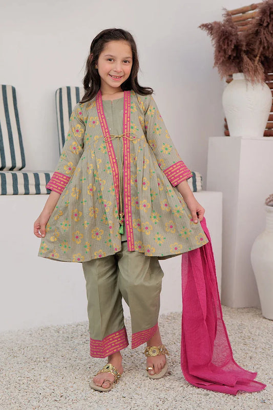 Picture of KBD-02990 | Grey & Multicolor | Casual Plus 3 Piece Suit | Cotton Dobby Dye over Gold Print - Available at Raja Sahib