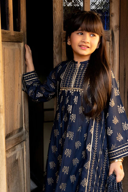 Picture of KBD-03048 | Blue & Gold | Casual Plus 3 Piece Suit | Cotton Jacquard - Available at Raja Sahib