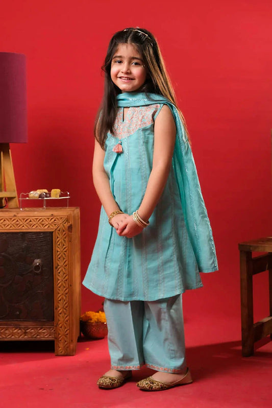 Picture of KBD-03312 | S.Green & Multicolor | Casual Plus 3 Piece Suit | Cotton Dobby - Available at Raja Sahib