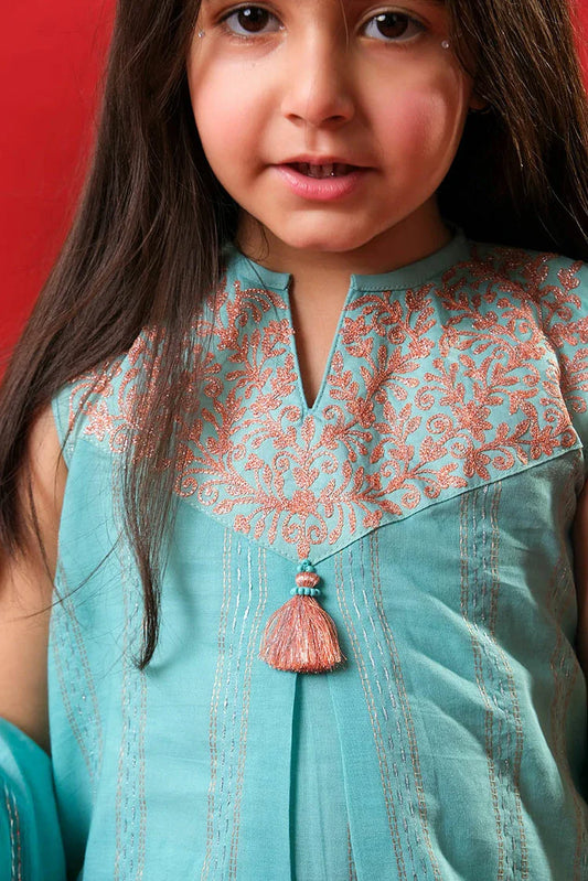 Picture of KBD-03312 | S.Green & Multicolor | Casual Plus 3 Piece Suit | Cotton Dobby - Available at Raja Sahib