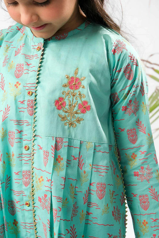 Picture of Senorita - Sea Green & Multicolor - Casual Plus 3 Piece Suit - Cotton Glitter Printed - KBD-03369 - Available at Raja Sahib