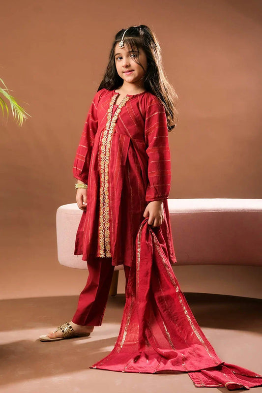 Picture of Senorita - Maroon & Multicolor - Casual Plus 3 Piece Suit - Cotton Dobby - KBD-03381 - Available at Raja Sahib