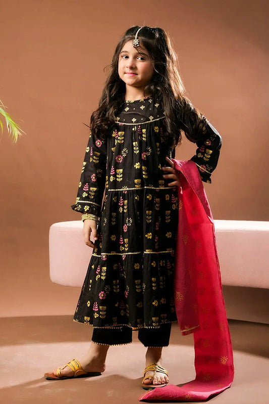 Picture of KBD-03387 | Black & Multicolor | Casual Plus 3 Piece Suit | Cotton Glitter Printed - Available at Raja Sahib