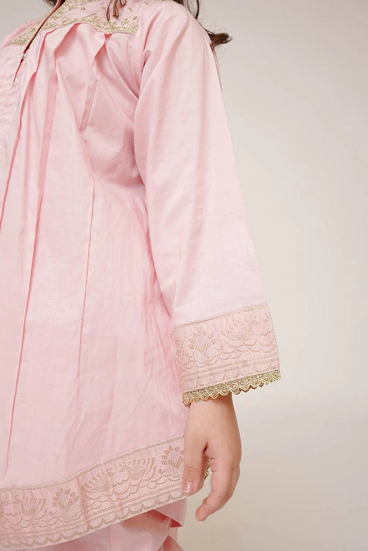 Picture of Senorita - Kids Casual Dress - Casual Plus 3 Piece Suit - Cotton Plain with Banarsi Borders - KBD-03448 - Available at Raja Sahib