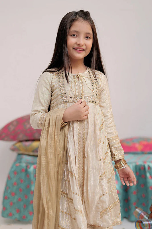 Picture of KDD-02735 | Fawn & Gold | Formal 3 Piece Suit | Banarsi Shimmer & Organza tissue - Available at Raja Sahib