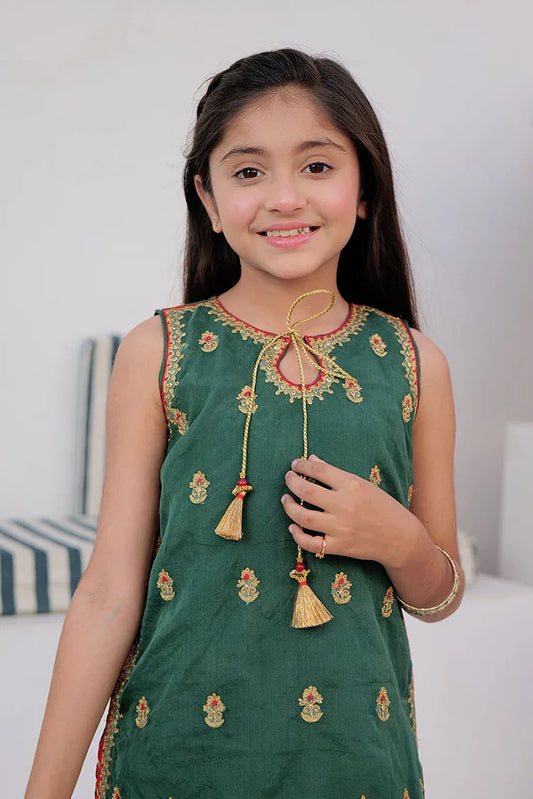 Picture of Kids formal clothes | Green & Multicolor | Formal 3 Piece Suit | Cotton Digital Print By Organza | KDD-02995 - Available at Raja Sahib