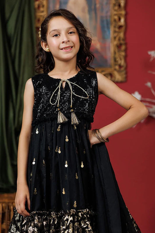 Picture of KDD-03019 | Black & Gold | Formal 3 Piece Suit | Polyester Organza Jacquard - Available at Raja Sahib