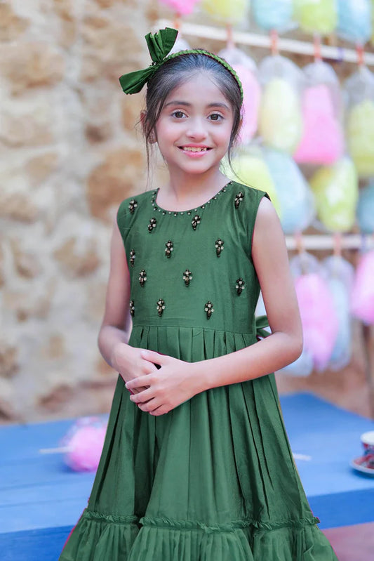 Picture of KDD-03096 | Bottle Green | Formal 3 Piece Suit | Viscose Chambray Katan - Available at Raja Sahib