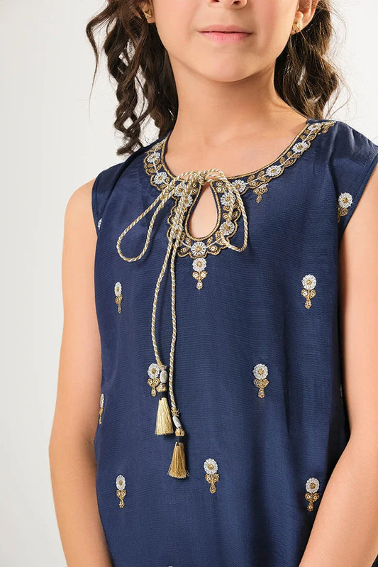 Picture of Kids formal clothes | Blue & Multicolor | Formal 3 Piece Suit | Viscose Raw-Silk | KDD-03105 - Available at Raja Sahib