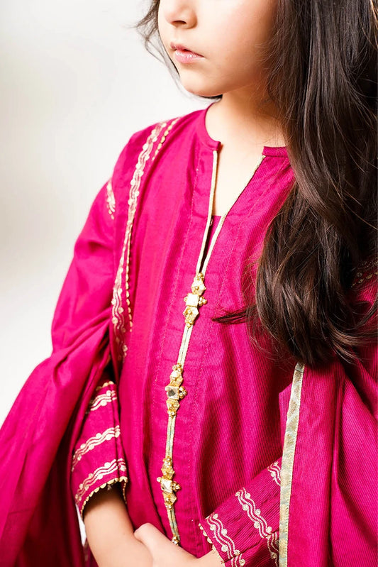 Picture of Senorita - Kids formal clothes - Pink & Gold - Formal 3 Piece Suit - KDD-03237 - Available at Raja Sahib