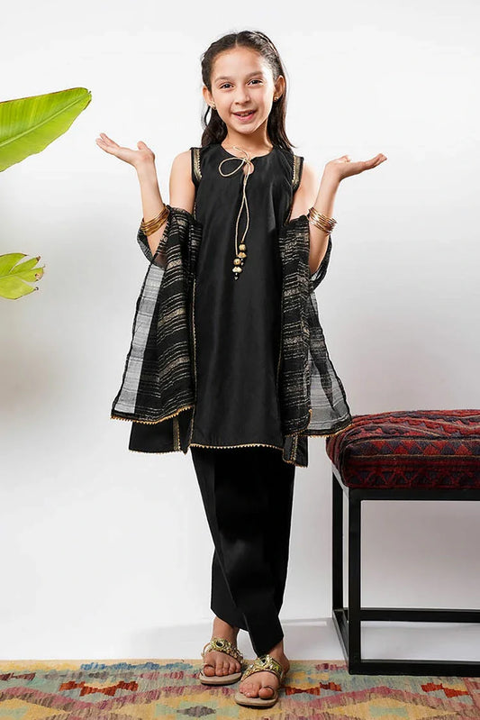 Picture of KDD-03239 | Black & Gold | Formal 3 Piece Suit | Viscose Chambry Katan - Available at Raja Sahib