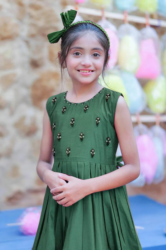 Picture of KDD-03357 | Green & Gold | Formal 3 Piece Suit | Viscose Chambray Katan - Available at Raja Sahib