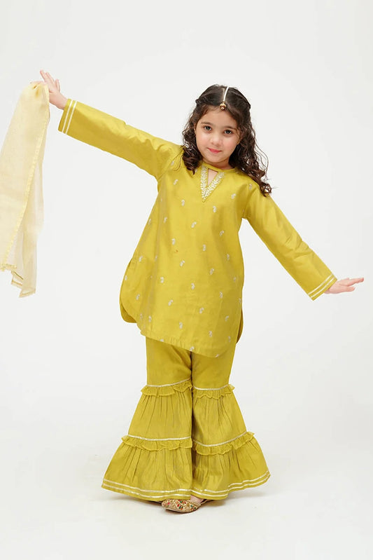 Picture of Senorita - Winter Formal Dress - Yellow & Gold - 3 Piece - KDD-03665 - Available at Raja Sahib