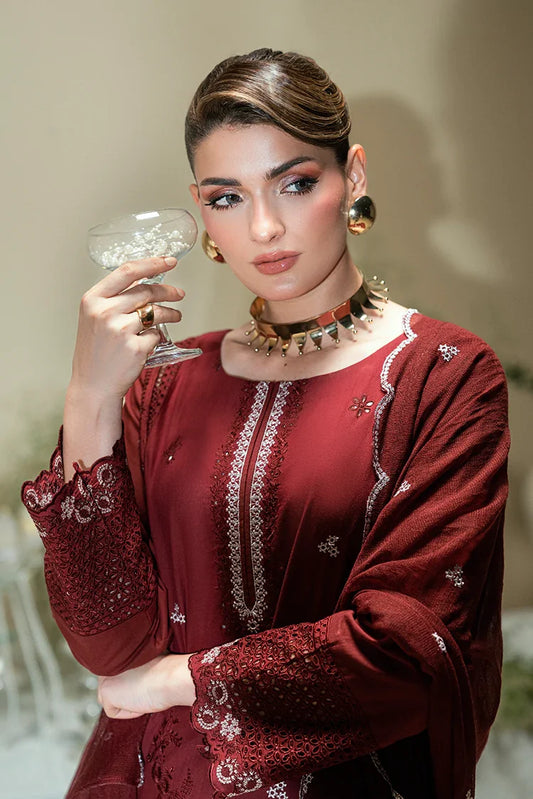 Picture of Kaanthaa - Kunes - Bayon Silk Unstitched - 3 Piece - 0010 - Maroon - Available at Raja Sahib