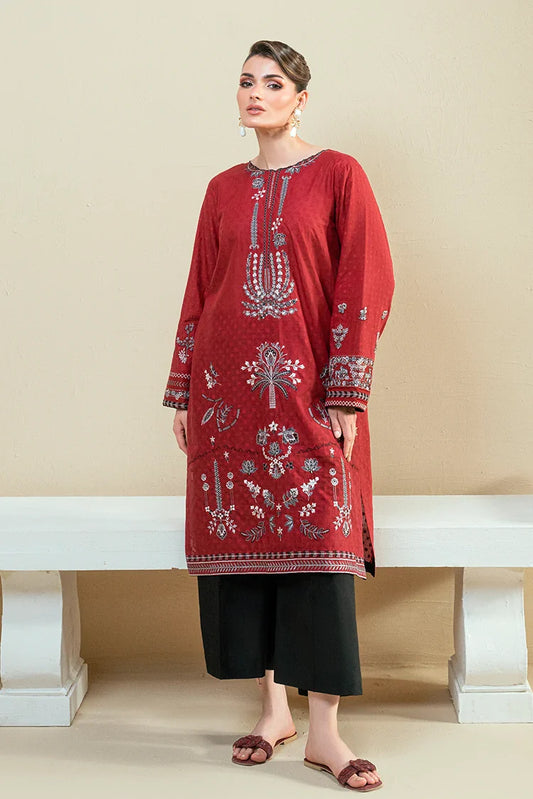 Picture of Kaanthaa - Cotton Broche Stitched - 2 Piece - Kep-04 - Red - Available at Raja Sahib