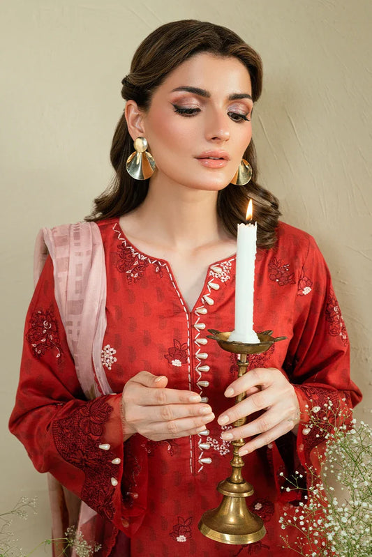 Picture of Kaanthaa - Kunep - Lawn Unstitched - 3 Piece - 001 - Red - Available at Raja Sahib