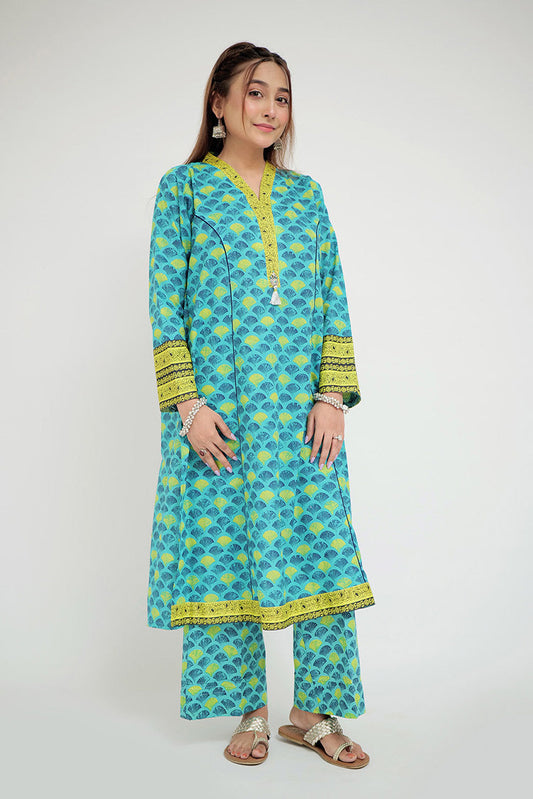 Picture of Senorita - LAC-02691 | Sea Green & Multicolor | Casual 2 Piece Suit | Cotton Lawn Printed - Available at Raja Sahib