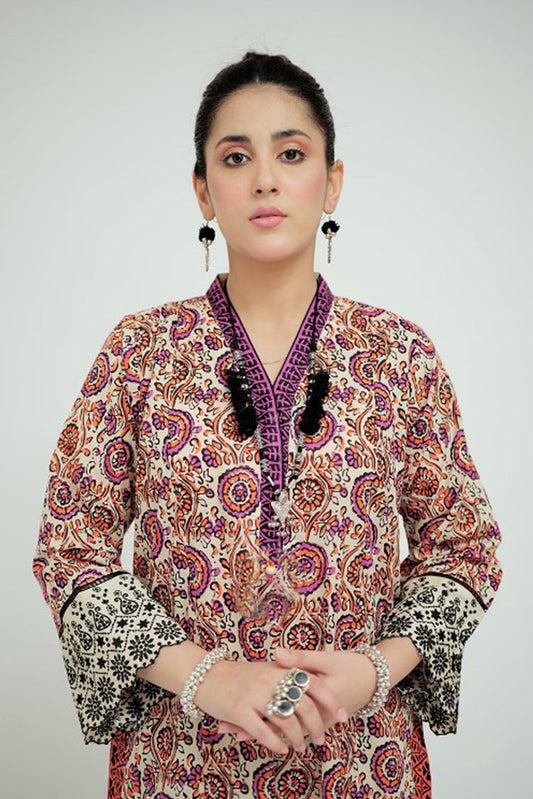 Picture of Senorita - LAD-02689 | Fawn & Multicolor | Casual 3 Piece Suit | Cotton Lawn Printed - Available at Raja Sahib