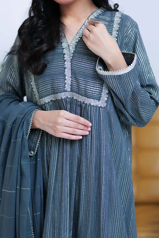 Picture of LAD-02833 | Grey & Silver | Casual 3 Piece Suit | Karandi Fabric Dobby Jacquard - Available at Raja Sahib