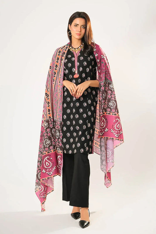 Picture of Women winter clothes | Black & Multicolor | Casual 3 Piece Suit | Cotton Khaddar Printed | LAD-03197 - Available at Raja Sahib