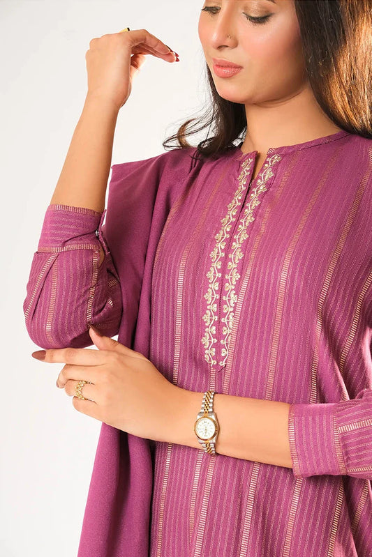 Picture of Women winter clothes | S.Pink & Gold | Casual 3 Piece Suit | Cotton Karandi Dobby | LAD-03211 - Available at Raja Sahib