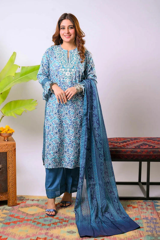 Picture of Senorita - Blue & Multicolor - Casual 3 Piece Suit - Cotton Lawn Printed - LAD-03364 - Available at Raja Sahib