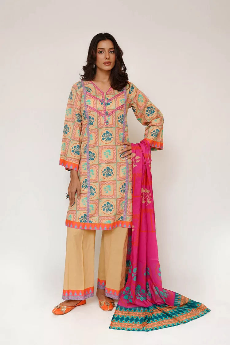 ladies eid dresses Senorita - Women Eid Dress - Fawn & Multicolor - Casual 3 Piece Suit