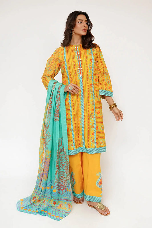 Picture of Senorita - Women Eid Dress - Mustard & Multicolor - Casual 3 Piece Suit - LAD-03435 - Available at Raja Sahib