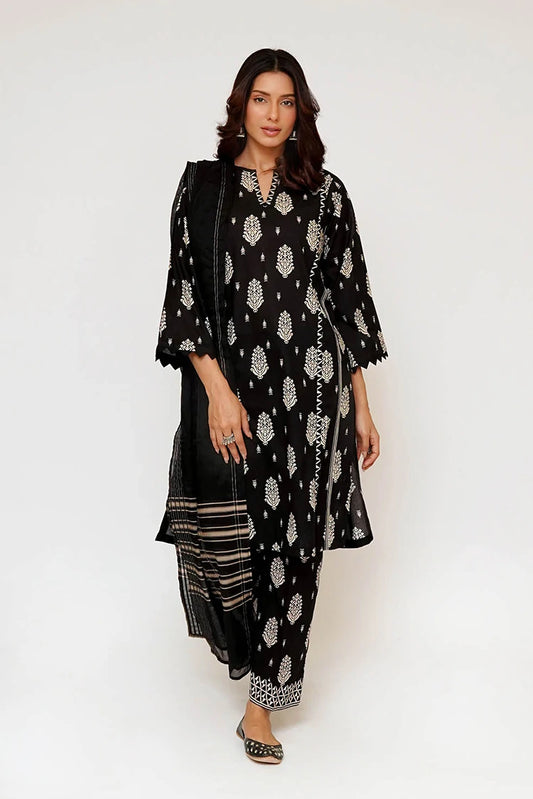 Picture of Senorita - Women Eid Dress - Black & Fawn - Casual 3 Piece Suit - LAD-03465 - Available at Raja Sahib