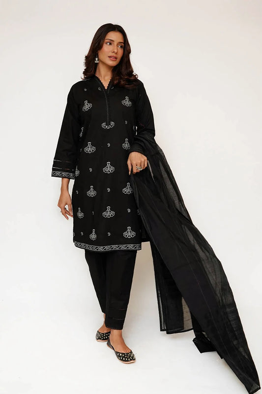 Senorita - Women Eid Dress - Black & White - Casual 3 Piece Suit - LAD-03466