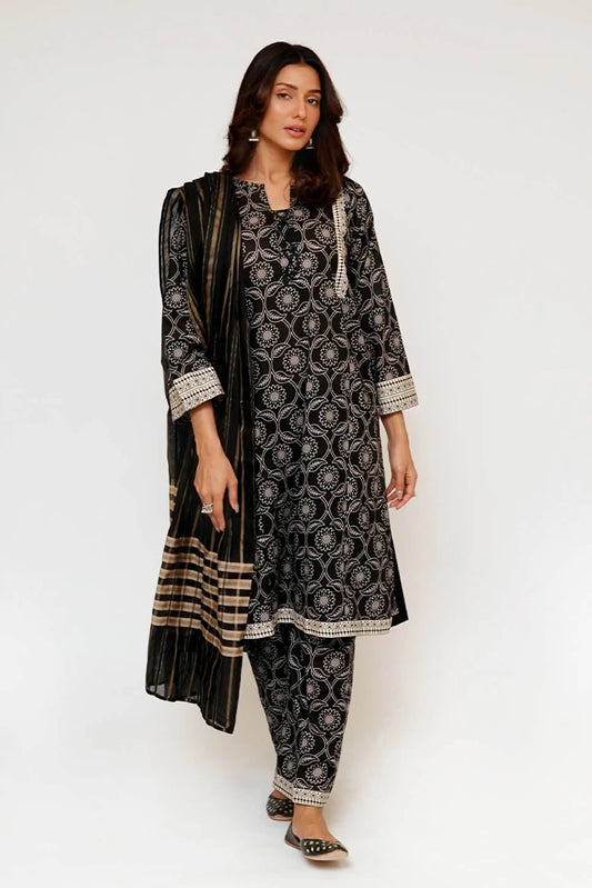 Picture of Senorita - Women Eid Dress - Black & Fawn - Casual 3 Piece Suit - LAD-03487 - Available at Raja Sahib