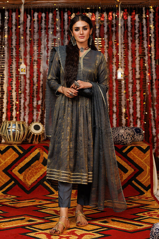 Picture of Senorita - LBD-02539 | Grey & Gold | Casual plus 3 Piece Suit | Viscose Jacquard - Available at Raja Sahib