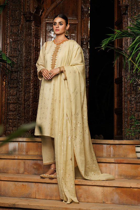 Picture of Senorita - LBD-02593 | Fawn & Gold | Casual plus 3 Piece Suit | Cotton Jacquard Dobby - Available at Raja Sahib