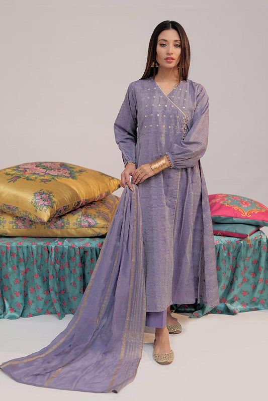 Picture of Senorita - LBD-02606 | Purple & Gold | Casual plus 3 Piece Suit | Cotton Jacquard - Available at Raja Sahib