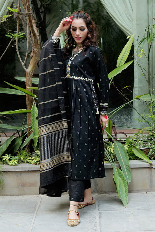 Picture of Senorita - LBD-02620 | Black & Gold | Casual plus 3 Piece Suit | Cotton Jacquard Dobby - Available at Raja Sahib
